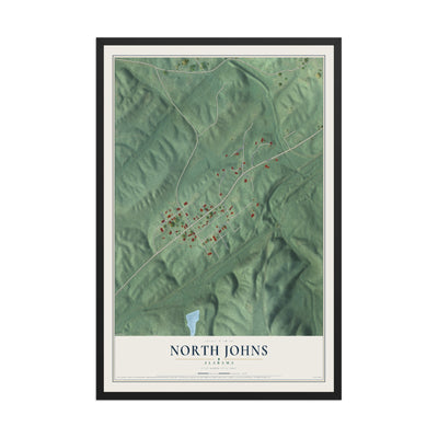 Map of North Johns, Alabama, 12 x 18 inch print in a black wood frame