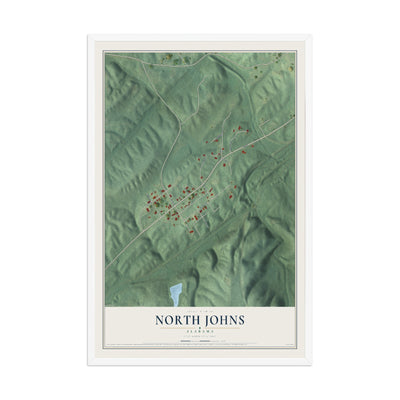 Map of North Johns, Alabama, 12 x 18 inch print in a white wood frame
