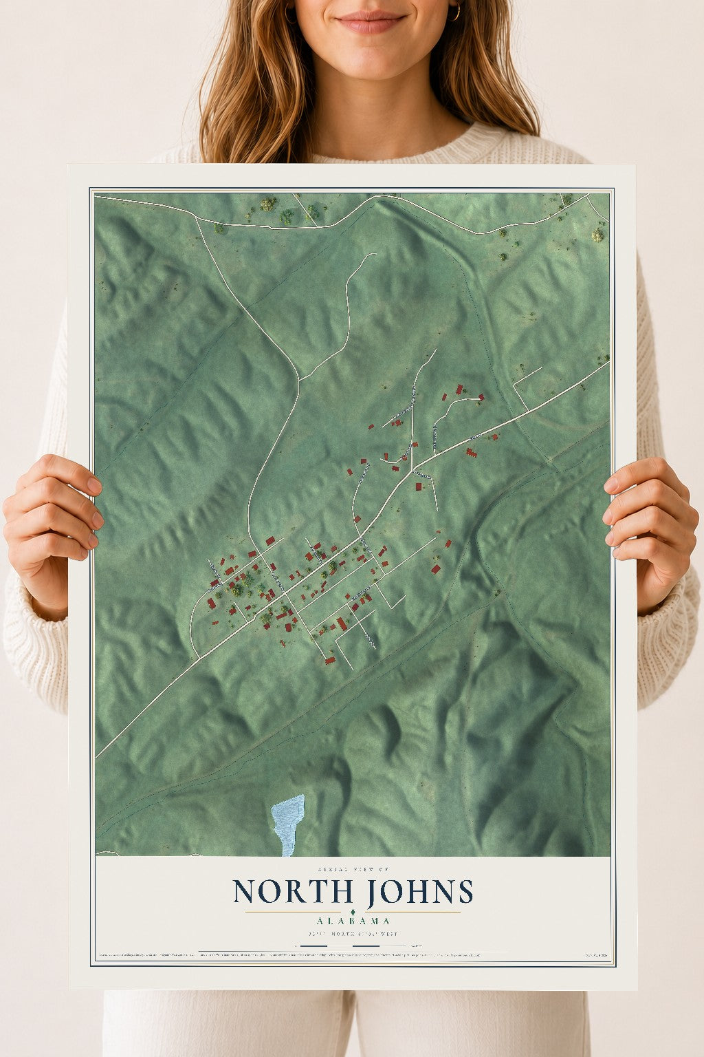 Map of North Johns, Alabama, 18 x 24 inch unframed archival matte print