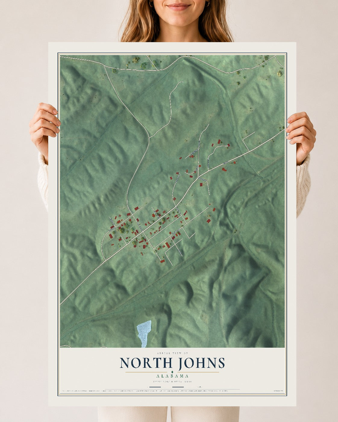 Map of North Johns, Alabama, 24 x 36 inch unframed archival matte print