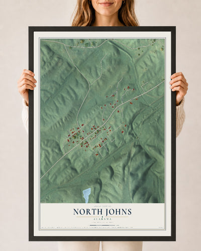 Map of North Johns, Alabama, 24 x 36 inch print in a black wood frame
