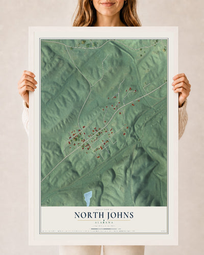 Map of North Johns, Alabama, 24 x 36 inch print in a white wood frame