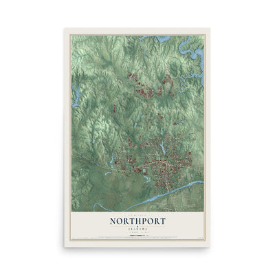 Map of Northport, Alabama, 12 x 18 inch unframed archival matte print