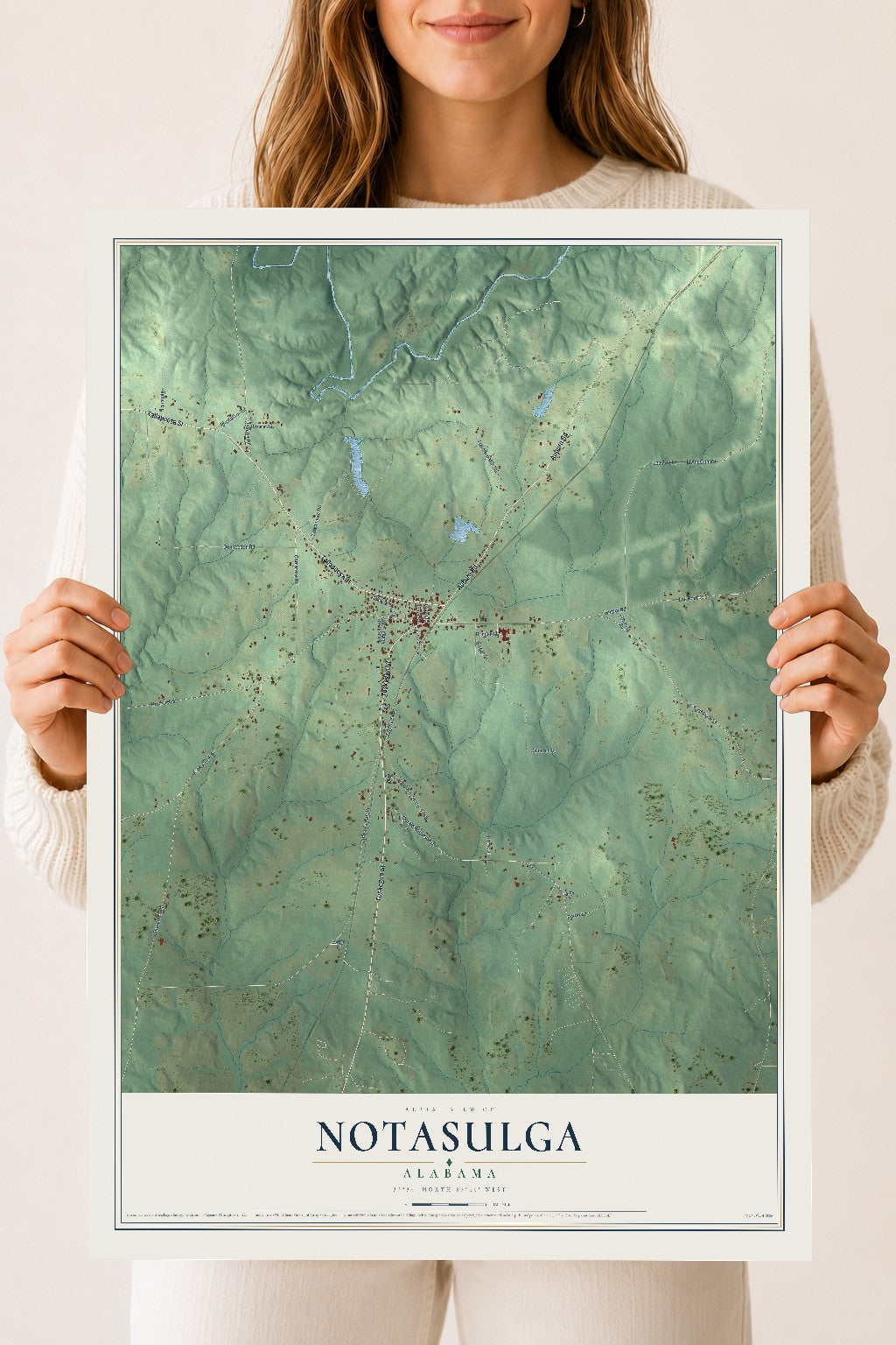 Map of Notasulga, Alabama, 18 x 24 inch unframed archival matte print