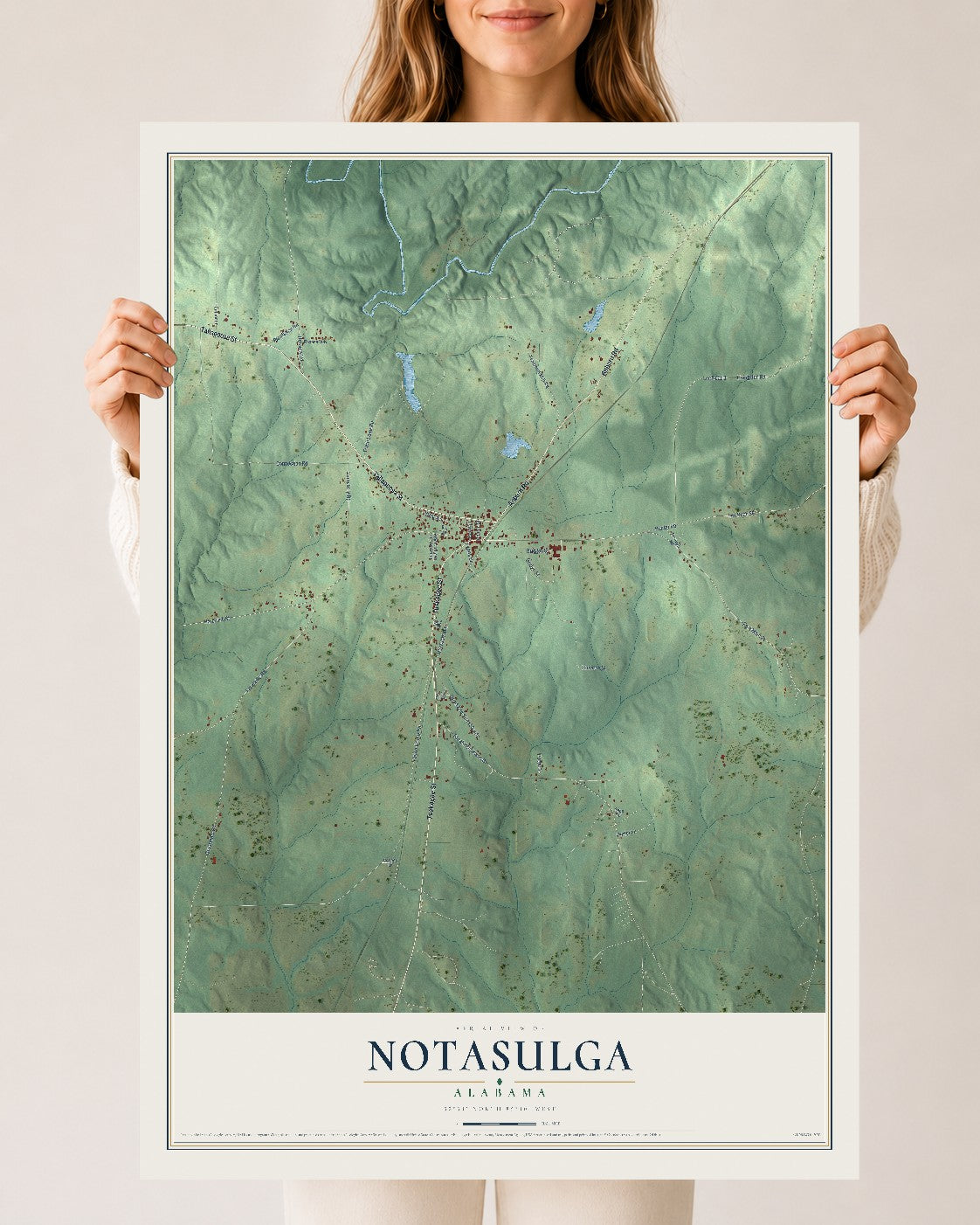 Map of Notasulga, Alabama, 24 x 36 inch unframed archival matte print