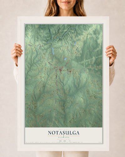 Map of Notasulga, Alabama, 24 x 36 inch print in a white wood frame