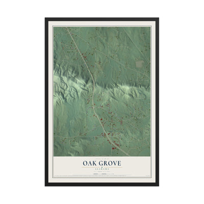 Map of Oak Grove, Alabama, 12 x 18 inch print in a black wood frame