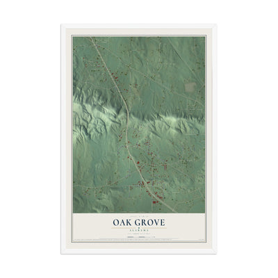 Map of Oak Grove, Alabama, 12 x 18 inch print in a white wood frame