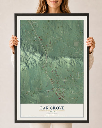 Map of Oak Grove, Alabama, 24 x 36 inch print in a black wood frame