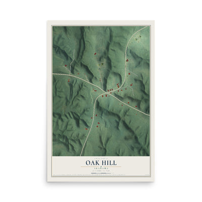 Map of Oak Hill, Alabama, 12 x 18 inch unframed archival matte print