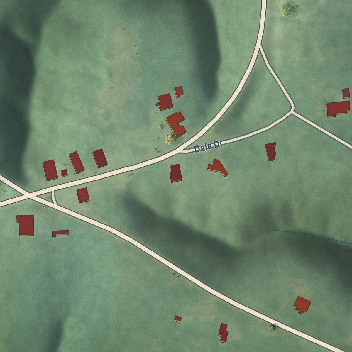 Close-up of the map of Oak Hill, Alabama print showing street and building detail