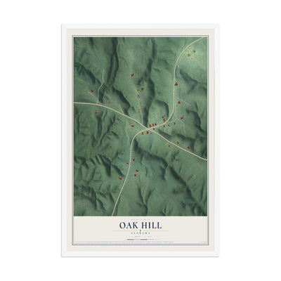 Map of Oak Hill, Alabama, 12 x 18 inch print in a white wood frame