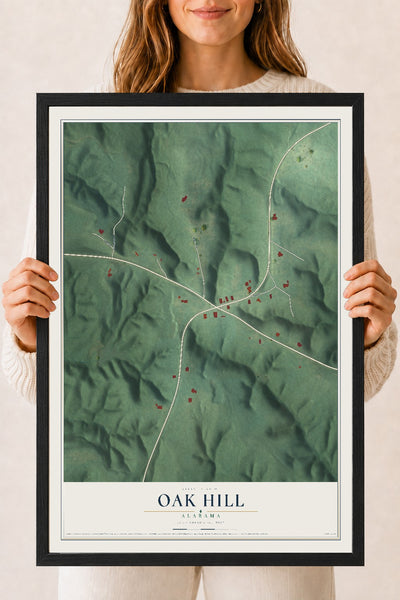 Map of Oak Hill, Alabama, 18 x 24 inch print in a black wood frame