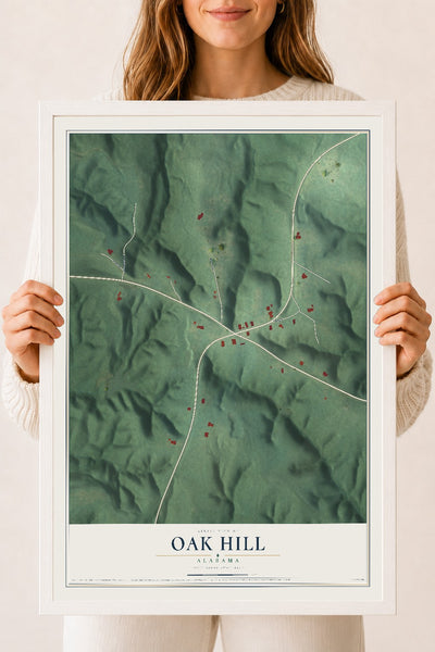 Map of Oak Hill, Alabama, 18 x 24 inch print in a white wood frame