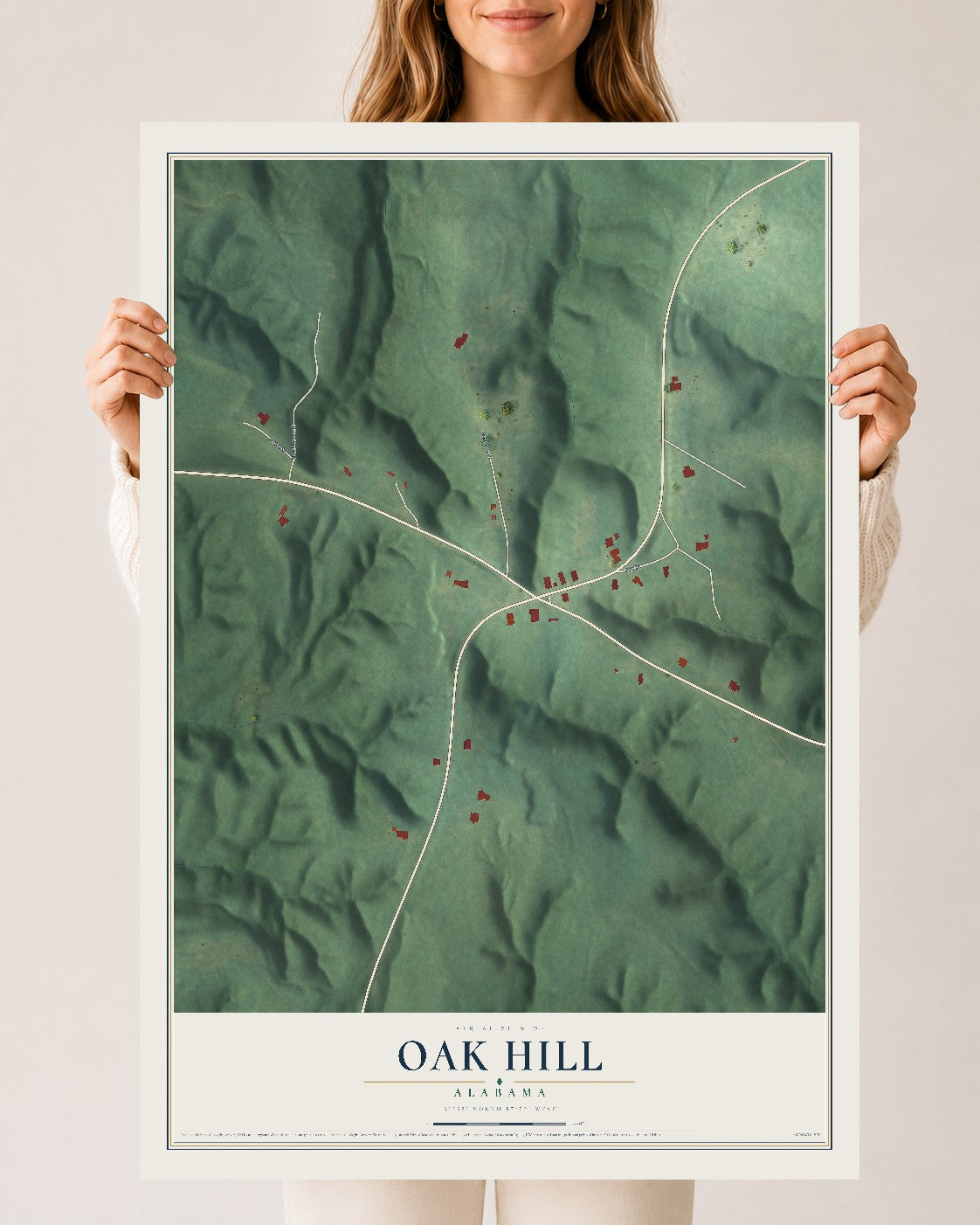 Map of Oak Hill, Alabama, 24 x 36 inch unframed archival matte print