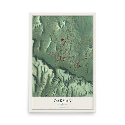Map of Oakman, Alabama, 12 x 18 inch unframed archival matte print