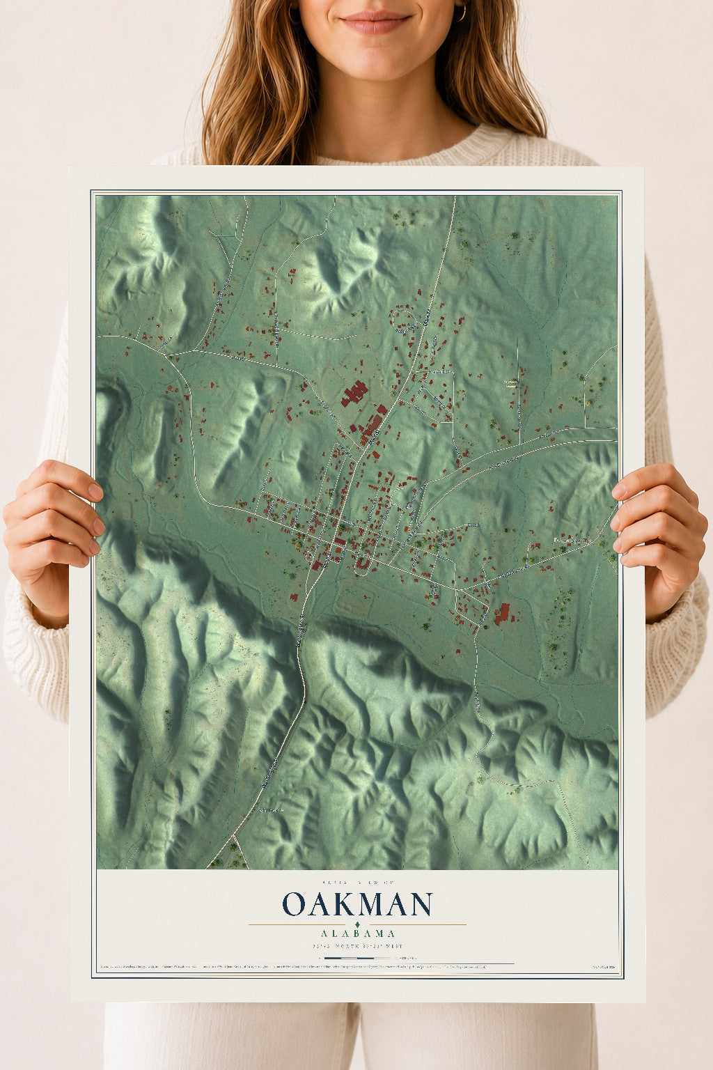 Map of Oakman, Alabama, 18 x 24 inch unframed archival matte print