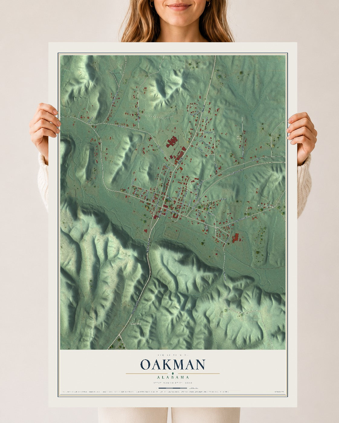 Map of Oakman, Alabama, 24 x 36 inch unframed archival matte print