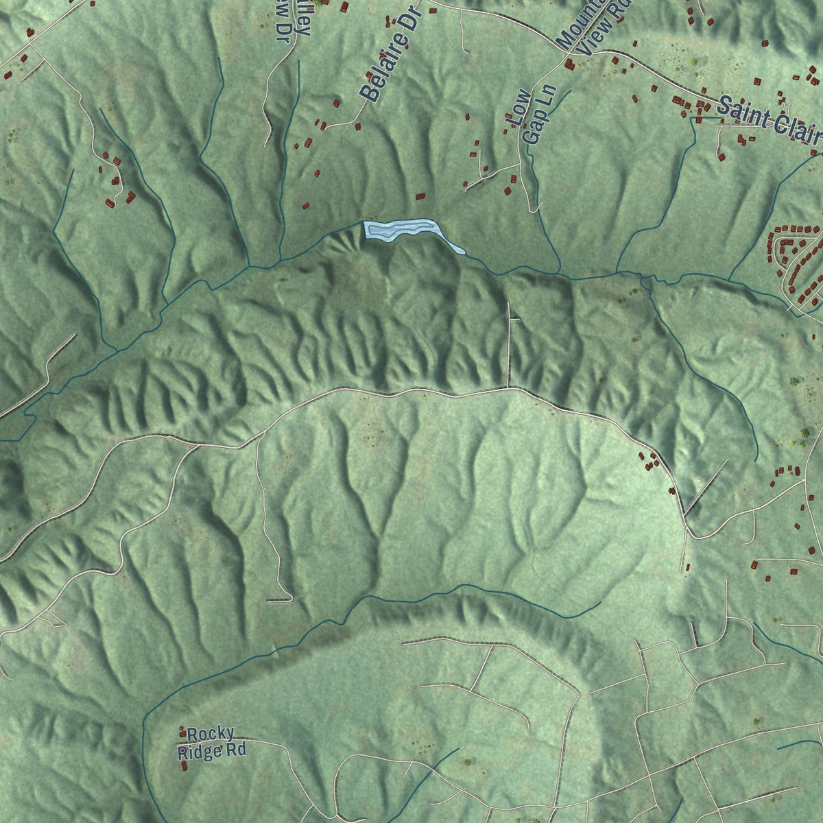 Close-up of the map of Odenville, Alabama print showing street and building detail
