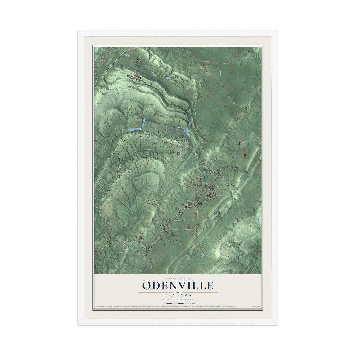 Map of Odenville, Alabama, 12 x 18 inch print in a white wood frame