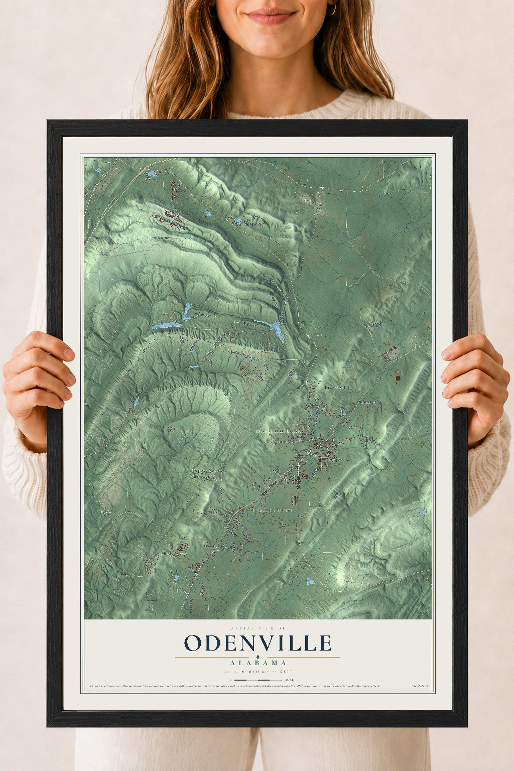 Map of Odenville, Alabama, 18 x 24 inch print in a black wood frame