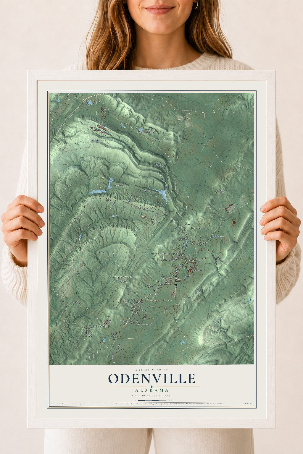 Map of Odenville, Alabama, 18 x 24 inch print in a white wood frame