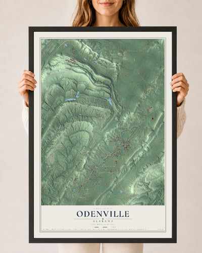 Map of Odenville, Alabama, 24 x 36 inch print in a black wood frame