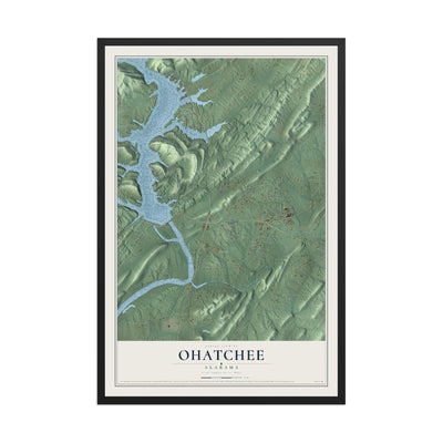 Map of Ohatchee, Alabama, 12 x 18 inch print in a black wood frame