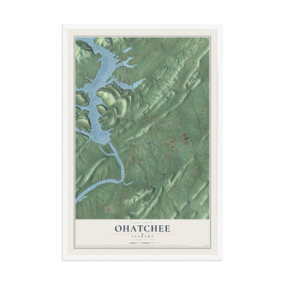 Map of Ohatchee, Alabama, 12 x 18 inch print in a white wood frame
