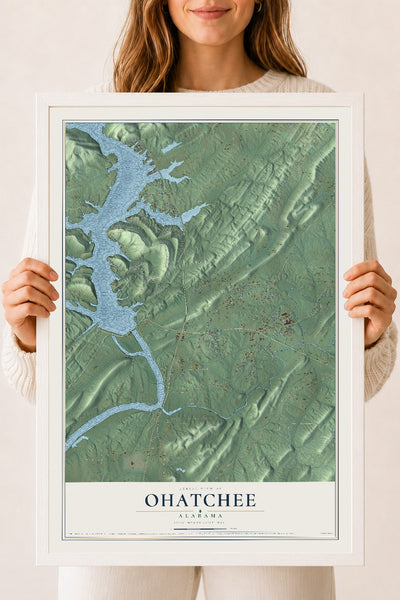 Map of Ohatchee, Alabama, 18 x 24 inch print in a white wood frame
