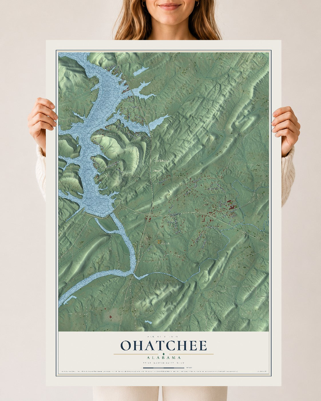 Map of Ohatchee, Alabama, 24 x 36 inch unframed archival matte print