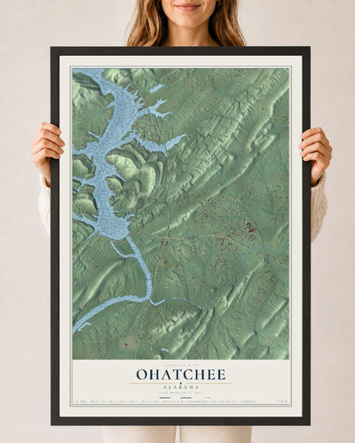 Map of Ohatchee, Alabama, 24 x 36 inch print in a black wood frame