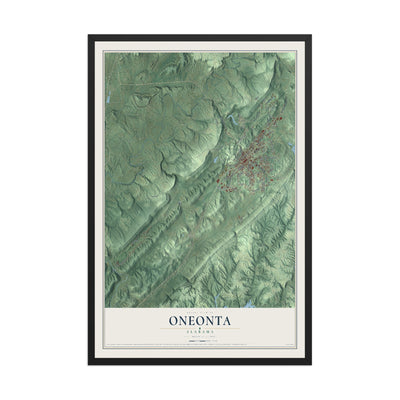 Map of Oneonta, Alabama, 12 x 18 inch print in a black wood frame
