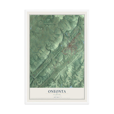 Map of Oneonta, Alabama, 12 x 18 inch print in a white wood frame