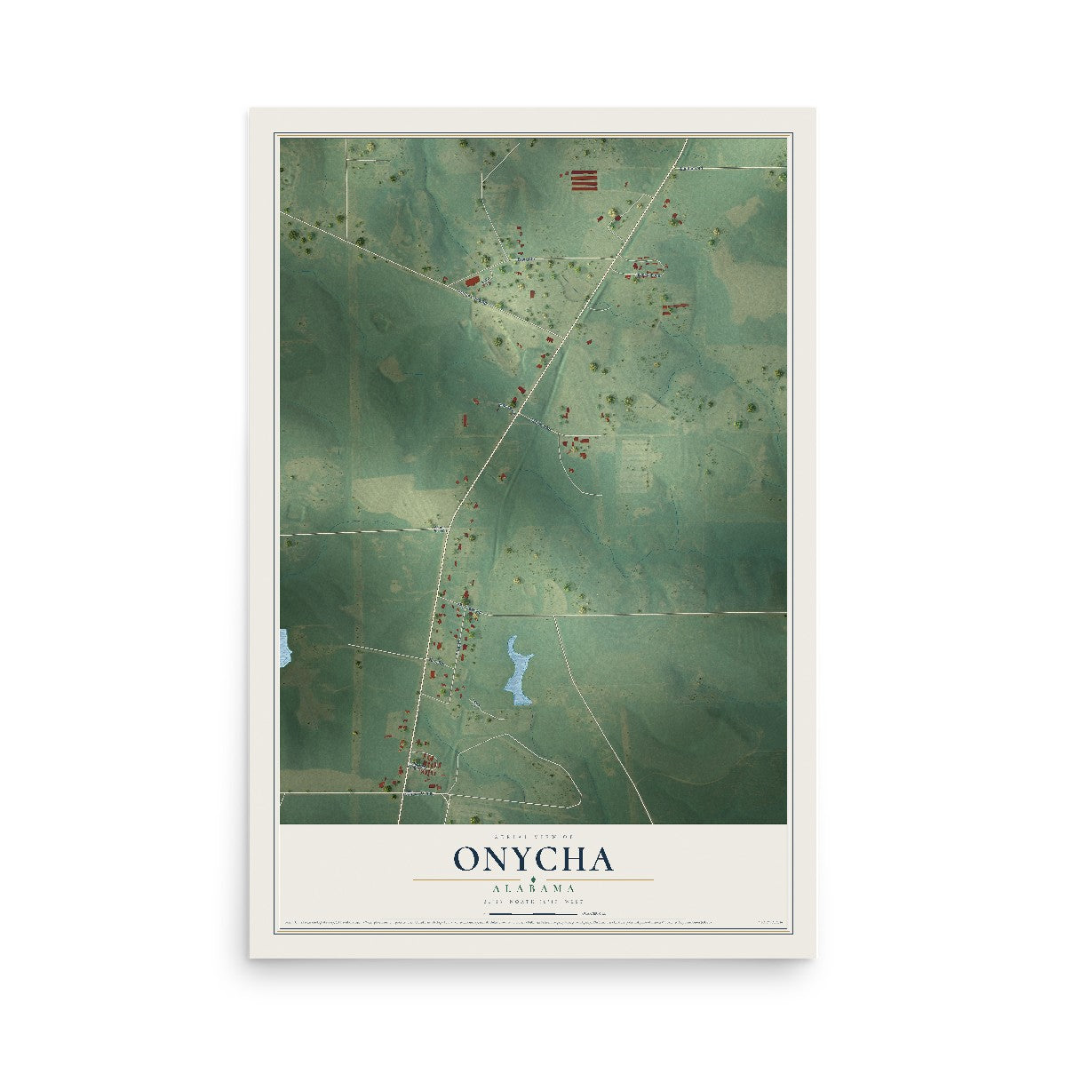 Map of Onycha, Alabama, 12 x 18 inch unframed archival matte print