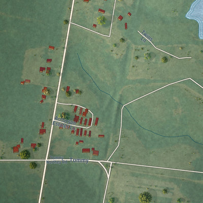 Second close-up of the map of Onycha, Alabama print showing more streets and buildings