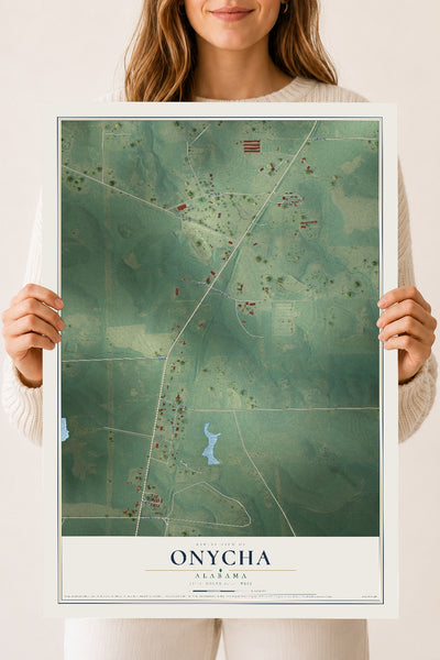 Map of Onycha, Alabama, 18 x 24 inch unframed archival matte print