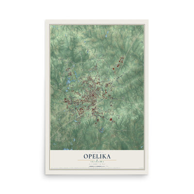 Map of Opelika, Alabama, 12 x 18 inch unframed archival matte print
