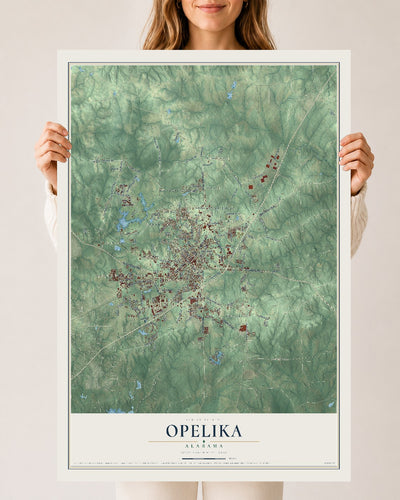 Map of Opelika, Alabama, 24 x 36 inch unframed archival matte print