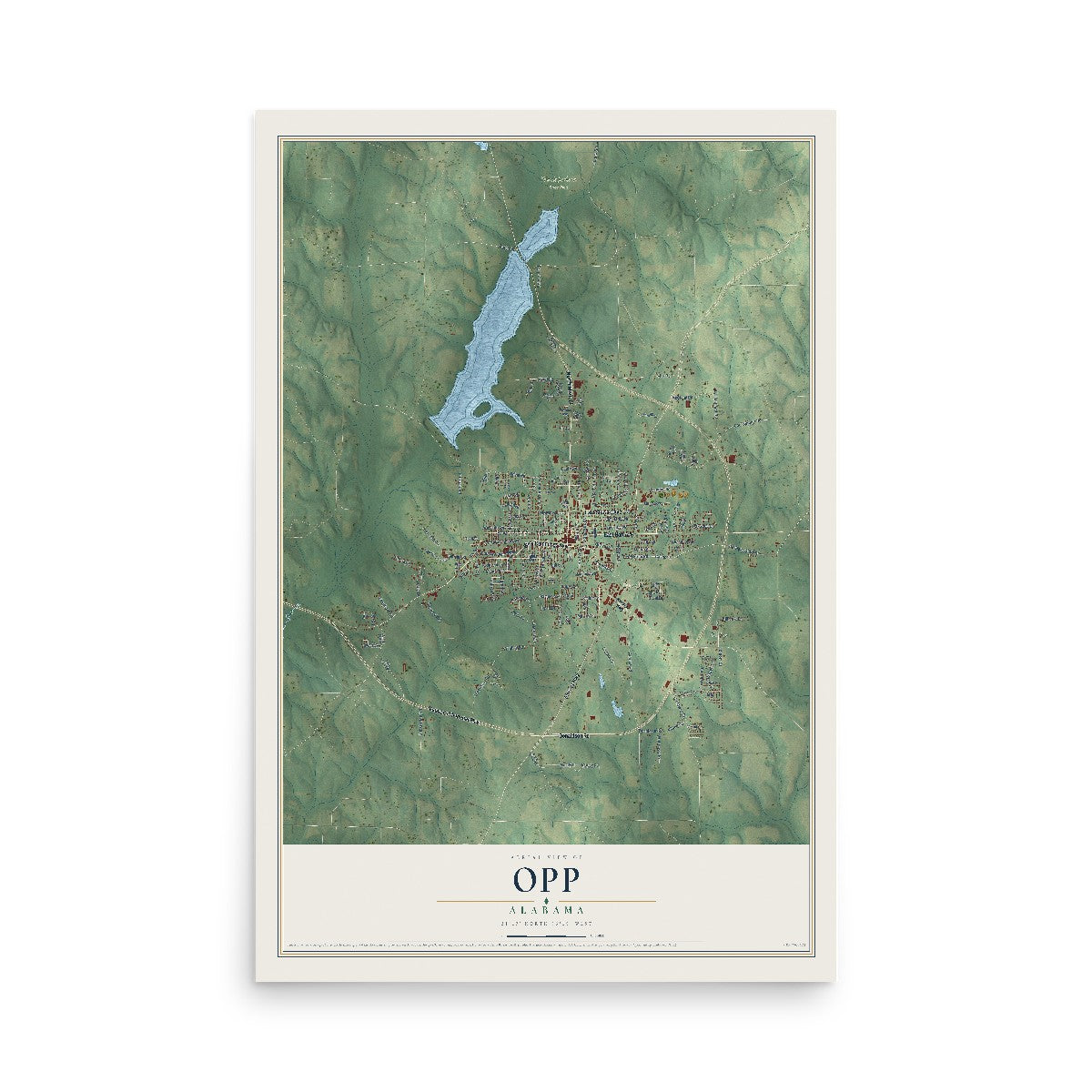 Map of Opp, Alabama, 12 x 18 inch unframed archival matte print