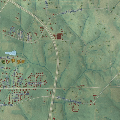 Second close-up of the map of Opp, Alabama print showing more streets and buildings