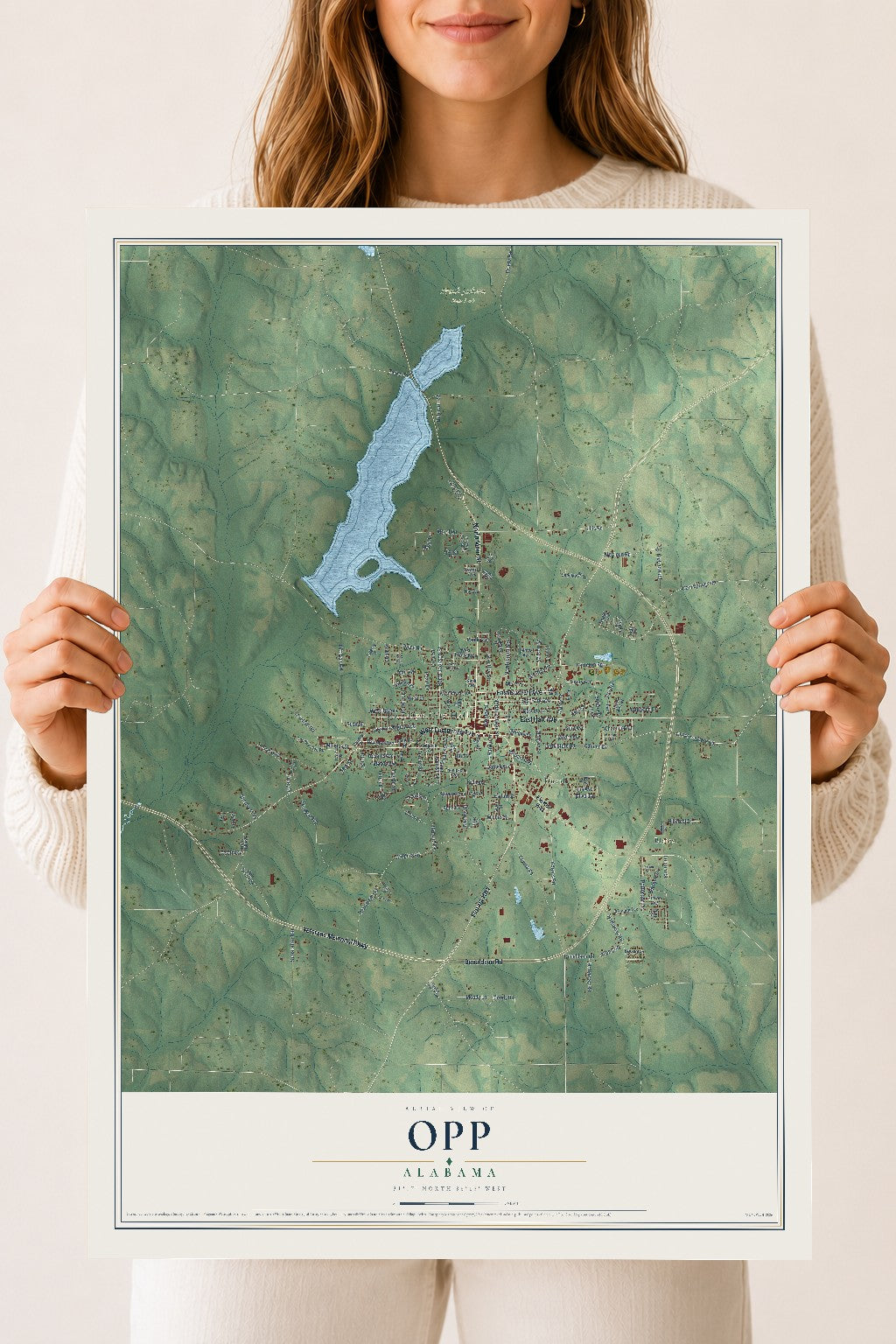 Map of Opp, Alabama, 18 x 24 inch unframed archival matte print