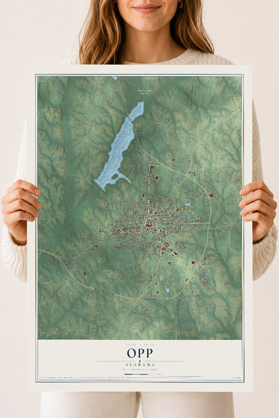 Map of Opp, Alabama, 18 x 24 inch unframed archival matte print