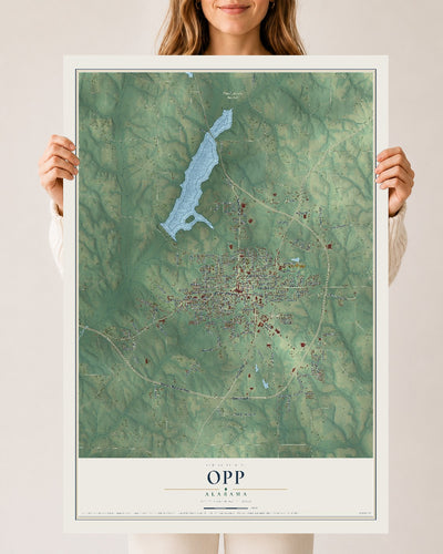 Map of Opp, Alabama, 24 x 36 inch unframed archival matte print