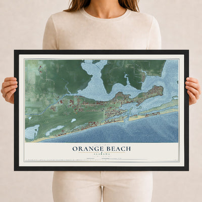 Map of Orange Beach, Alabama, 12 x 18 inch print in a black wood frame