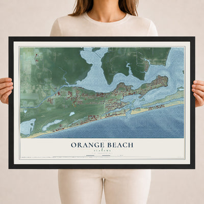 Map of Orange Beach, Alabama, 18 x 24 inch print in a black wood frame