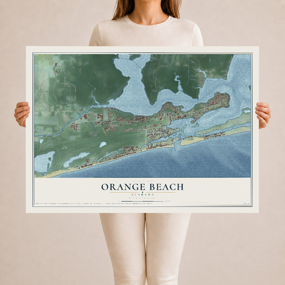 Map of Orange Beach, Alabama, 24 x 36 inch unframed archival matte print
