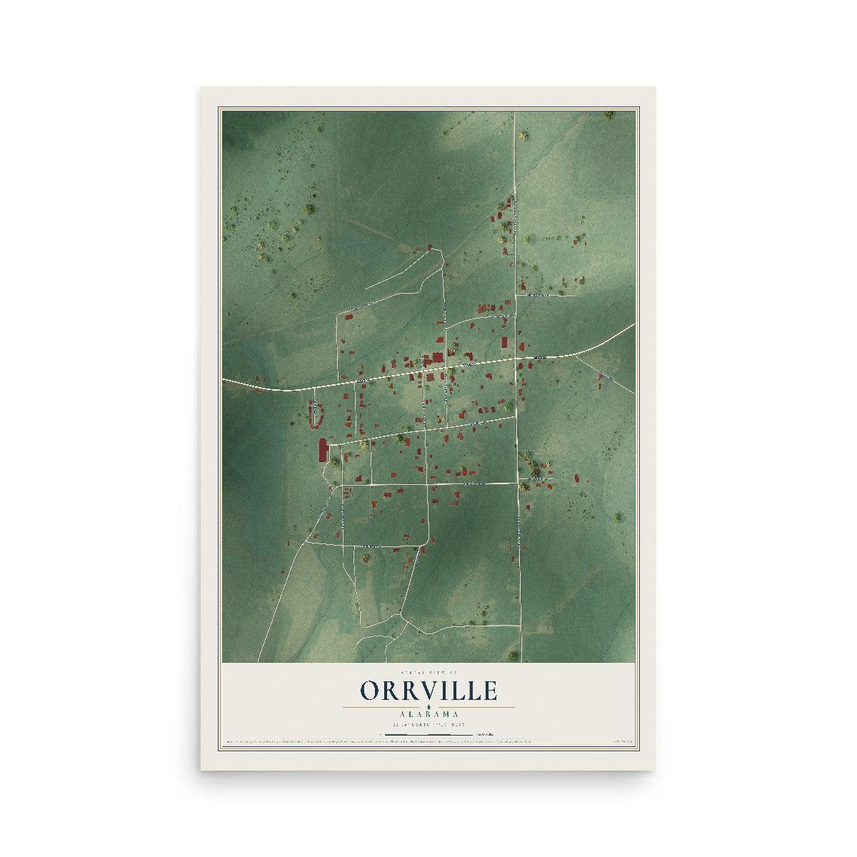 Map of Orrville, Alabama, 12 x 18 inch unframed archival matte print