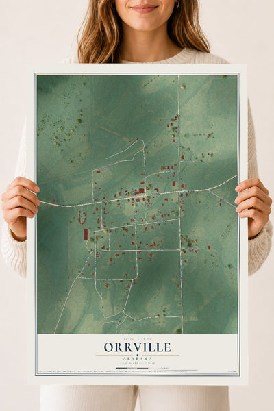 Map of Orrville, Alabama, 18 x 24 inch unframed archival matte print