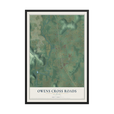 Map of Owens Cross Roads, Alabama, 12 x 18 inch print in a black wood frame